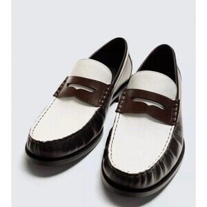 Zara Men’s Two-Tone Leather Penny Loafers Multi-Color Brown US 8 / EUR 41 NWT